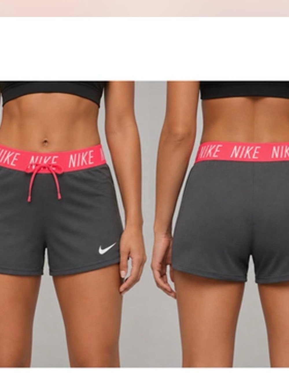 Nike Women’s Charcoal Athletic Shorts with Pink Logo Waistband